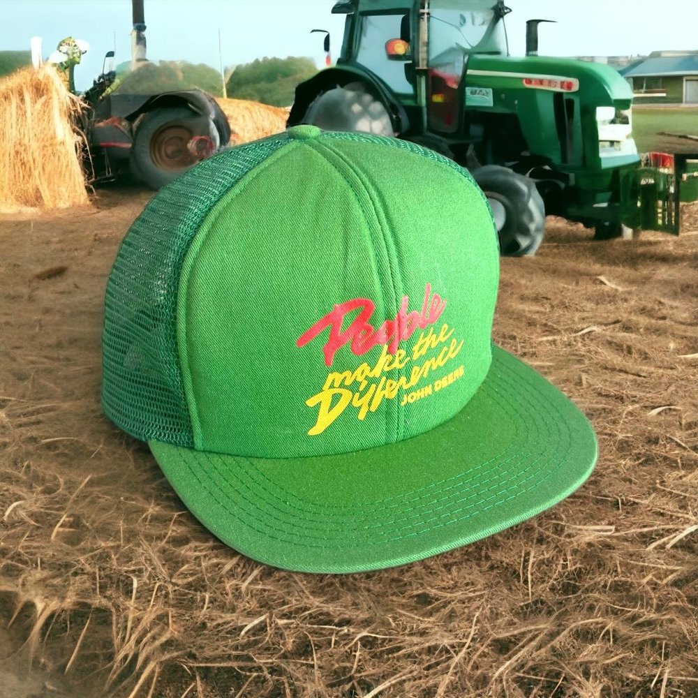 Vintage John Deere Hat Snapback Trucker Made in USA People Make The Difference